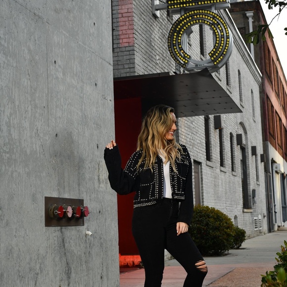 Women Black Oversized Stud style Biker Jacket - Picture 3 of 10